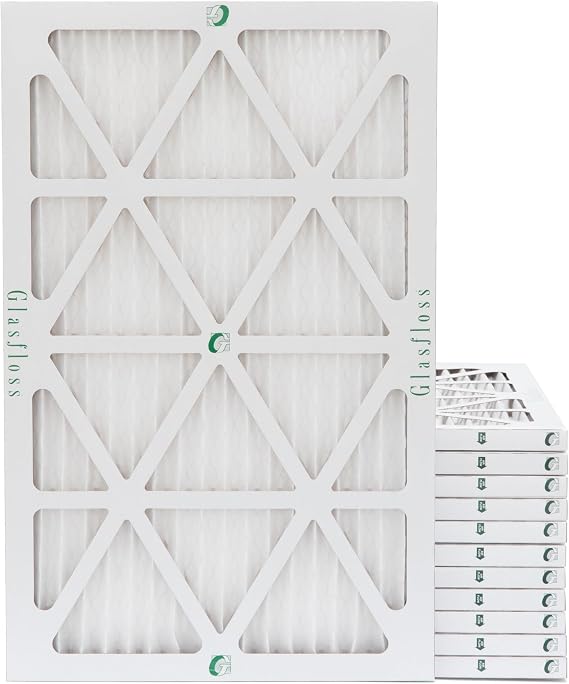 Glasfloss 16 x 25 x 1 MERV 10 Furnace AC Air Filter. 12 Pack | Exact SIZE: 15.5 x 24.5 x.75, Rating: MERV 10, MPR 800, FPR 7, Durable Heavy-Duty Frame, Made in USA