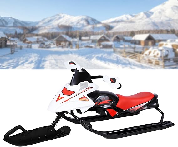 NYANS Sanki Sniezne z Kierownica, Snowboard Do Uzytku Zimowego Na Zewnatrz, Udzwig 70 Kg, Dla Dzieci w Wieku Od 5 Do 18 LAT, Wygodne Siedzisko z Poliuretanu, Konstrukcja z Zeliwa i Plastiku Red