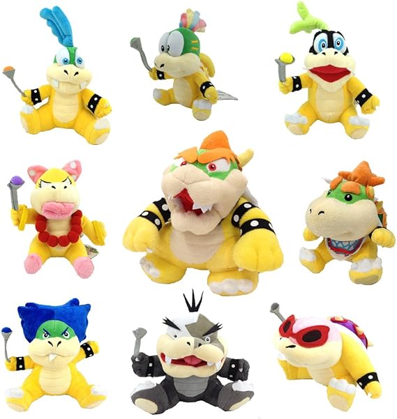 One Set of 9 Super Mario Bros Plush Toy King Bowser Baby Bowser Jr Kids Koopalings Koopa Larry Iggy Lemmy Roy Ludwig Wendy Morton by Generic