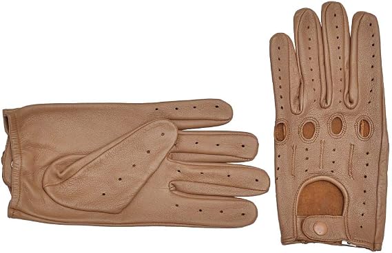 Genuine Leather Driving Gloves for Men (Saddle Brown, Small)
