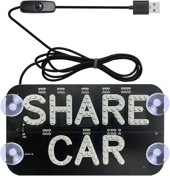 Rides LED Sign Lights,Shared Car LED Sign Light, Rides Share Sign Decor with DC12V Car Charger Inverter, for Rideshare Driver Lights up Sign,6ft Cable(Green Light,USB Switch)