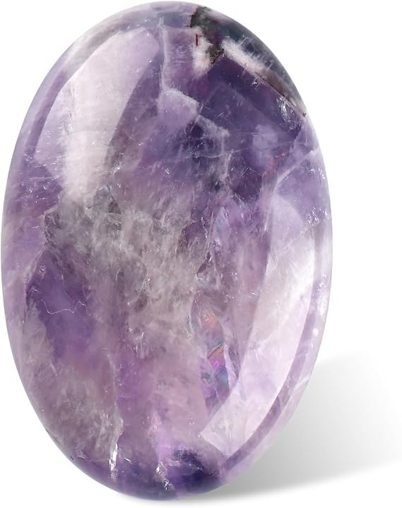 CASMON Amethyst Oval Palm Stones, Pocket Worry Stone for Anxiety Stress Relief Therapy, Natural Polished Energy Stone Healing Crystal (1PC)