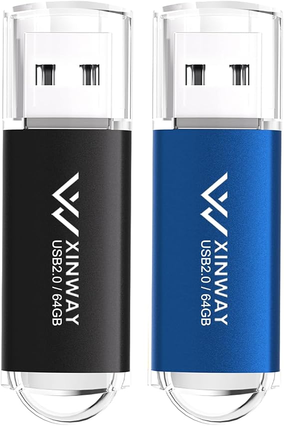 Memory Stick 64GB USB Flash Drive Thumb Drives Data Storage USB Stick, (2 Pack 64GB - Black Blue)