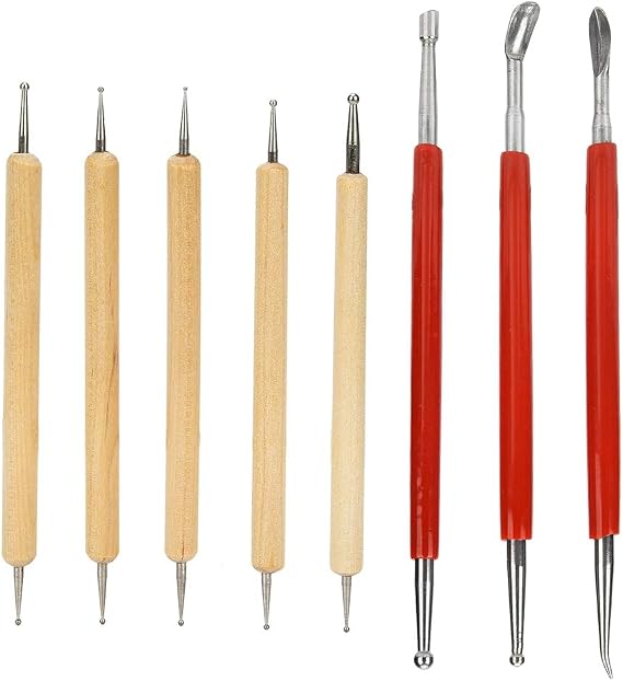 8Pcs DIY Handmade Leather Craft Carving Tool Set, 3Pcs Leather Craft Spoon + 5Pcs Double Head Point Drill Pen Kit for DIY Handmade Leather Carving
