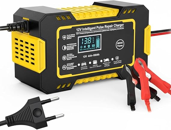 12V 6A Battery Charger for Dodge Charger LX LD 7/6/5.Gen | SXT/GT/RT/SCAT/SRT Hellcat 2005-2025, Car & Motorcycle Battery Charger, with LCD Display, Auto Stop, Pulse Repair, Multi-Protection