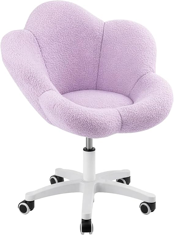 Kids Adjustable Height Desk Chair, Teddy Fleece Swivel Office Chair with Wheels, Upholstered Vanity Chair for Teens, Study Makeup Chair for Bedroom, Study Room & Vanity (purple)