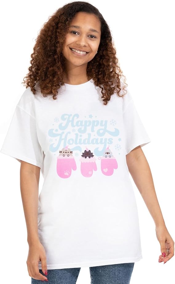 Pusheen Christmas Womens T-Shirt | Ladies Happy Holidays Short Sleeve Seasonal Graphic Tee for Adults