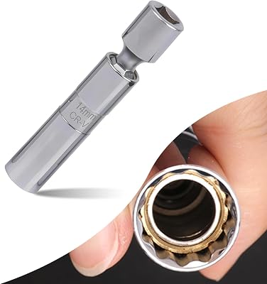 1 PC 14mm Car Spark Plug Socket Ultra-Thin Wrench, 360 Rotating Durable Steel Joint Compatible with BMW 3.0L Turbocharged Engines Above 2007 Silver, LEEBS1705SI-14MM