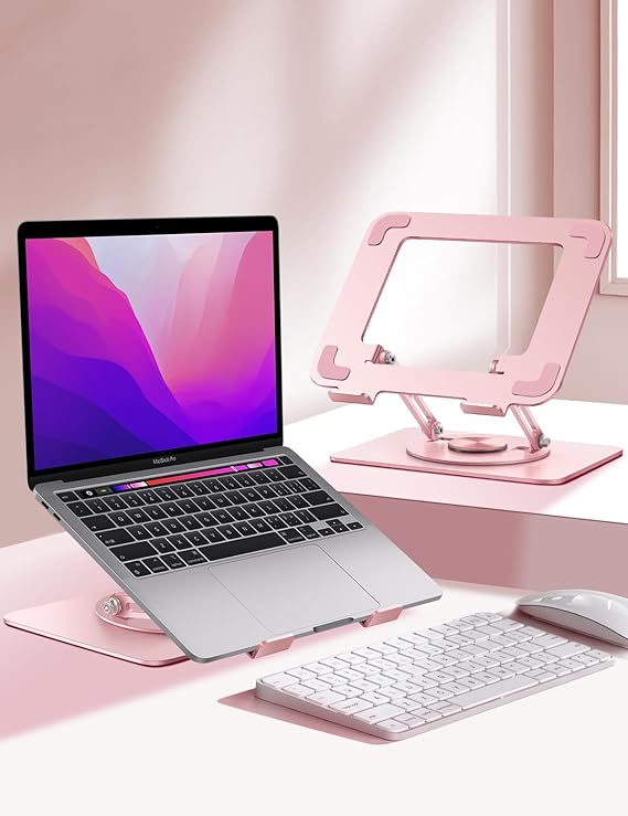 Vaydeer Adjustable Laptop Stand for Desk,Computer Stand Riser with 360 Free Rotation Base and Foldable Design Ergonomic Laptop Riser Fits for MacBook,Dell, HP and More 10-15.6 Laptops (Pink)