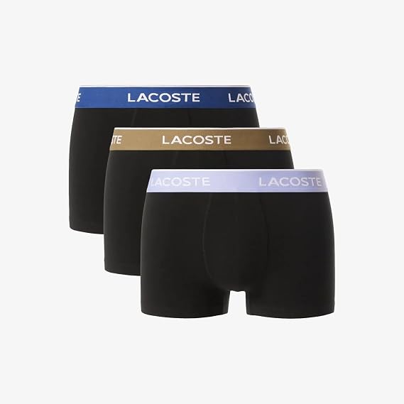 Lacoste Men's 3-Pack Stretch Cotton Trunks, Noir/Delphinium-Olive 06Y, S