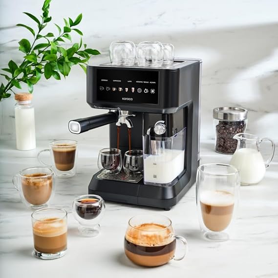 Karaca MyCaffe Barista S10 Integrated Milk Chamber, Espresso, Latte and Cappuccino Machine Matte Black