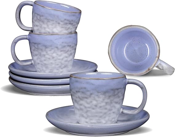 3oz Italian Espresso Cups set of 4, Vintage Ceramic Double Espresso Coffee Cups with Saucers, Small Demitasse Coffee Mug Set for Espresso Machine