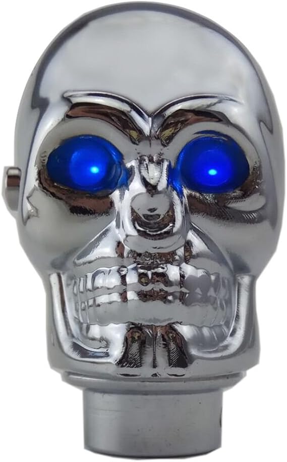 Silver Chrome Skull Stick Shift Knob LED Lights Gear Shift Knob Manual Handle Shifter Knobs - Blue Eyes