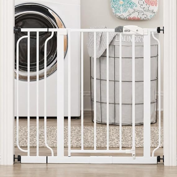 Regalo Safety 29-38.5 Baby Gate for Doorways & Bottom of Stairs, Pressure Mounted Baby Gate with Door for Babies, Toddlers & Pets, Tested & Safe for 30 Years, American Designed, American Owned, White