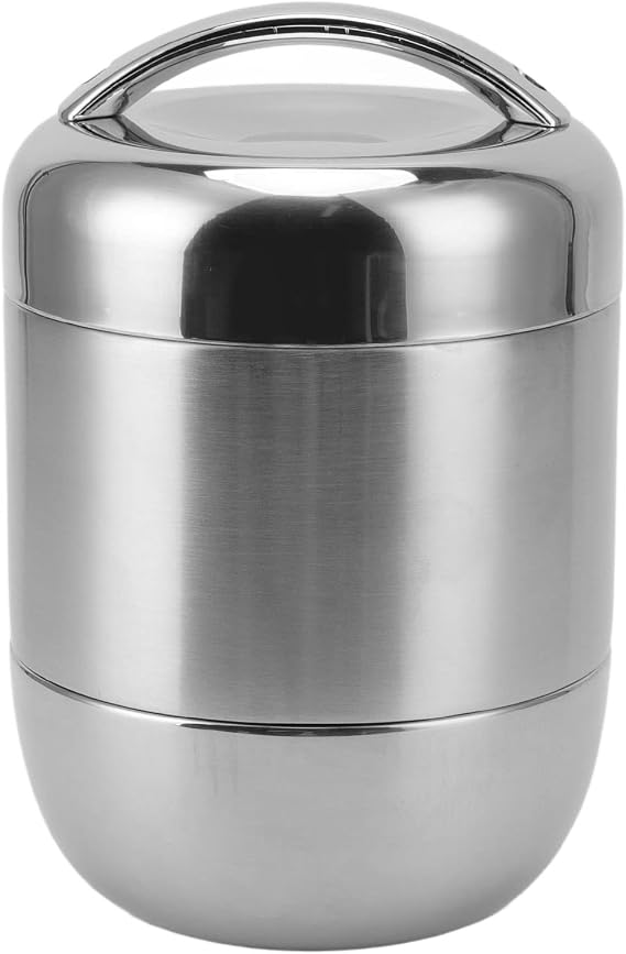 1.5L Thermal Food Container, Stainless Steel Round Bento Lunch Box, Multi Layer Spill Proof Insulated Lunch Containers with Sealing Cover for Camping, Office, Workers, (Ordinary