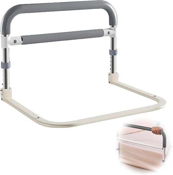 KATKLIU Bed Rail for Elderly, Foldable Bed Assist Bar, Adjustable 52-62cm | 64cm Wide Base for Stability, 4-Level Height 52-62cm, Foldable Steel Bed Guard, EVA Foam Grip, No Tools Required