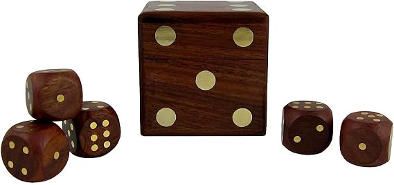 TOSQP27 Gift 5 Dice Box Set Classic Rolling Game Family Group Wooden Square Storage Case with Dice Handmade