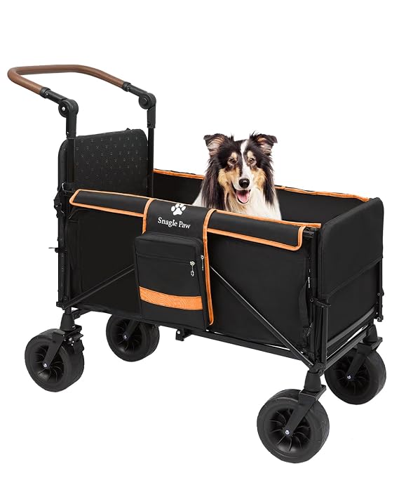 Snagle Paw Dog Wagon for Medium Large Dogs up to 120lbs | All Terrain Foldable Large Pet Stroller with Ramp & Tailgate (Extra Space), Dog Wagon Cart Adjustable Handle & One-Step Brake