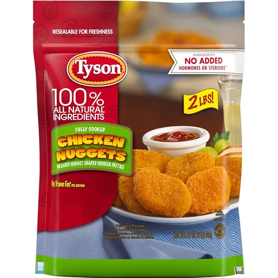 Tyson Fully Cooked Chicken Nuggets, Frozen Chicken Nuggets, 2 lb