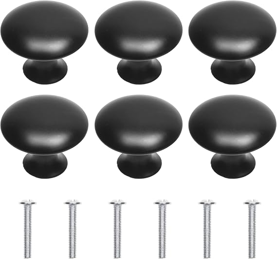 Kare & Kind 6X Round Cabinet Knobs - Matte Black - Pulls for Kitchen Drawers, Cupboards, Dressers - Classic Looking Handles - Hardware for DIY, Home Improvement
