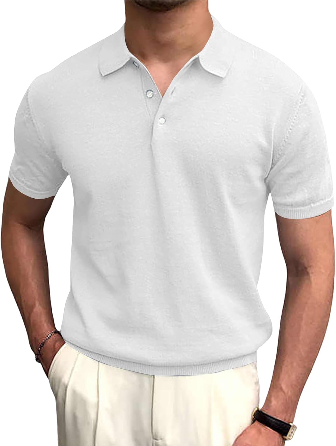 Syktkmx Mens Golf Polo Shirts Short Sleeve Casual Banded Bottom Stretch Classic Fit Solid Knit T-Shirts