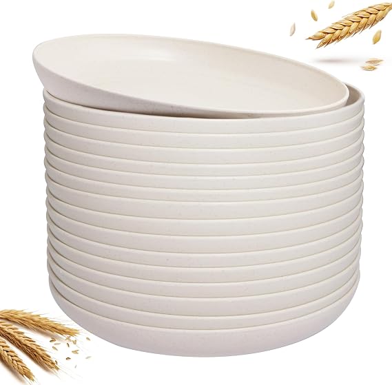 supernal 16 Pcs Beige Wheat Straw Plates Reusable Unbreakable Dinner Party