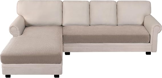 BellaHills Sectional Sofa Covers Sofa Seat Cushion Covers L Shape Separate Cushion Couch Chaise Cover for Sectional Sofa (Chaise + 3 Seater, Sand)
