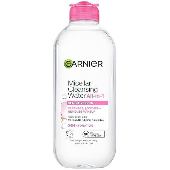 Garnier Micellar Water, Hydrating Facial Cleanser & Makeup Remover, Suitable for Sensitive Skin, Vegan, Cruelty Free, 13.5 Fl Oz (400mL), 1 Count