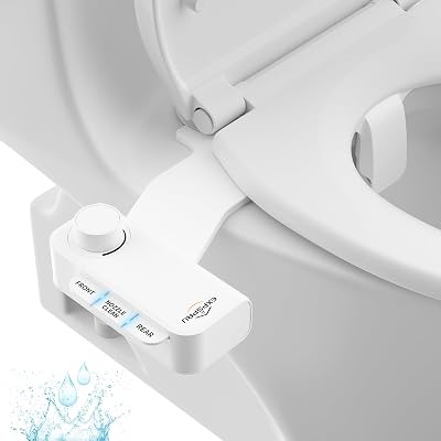 Bidet Attachment for Toilet, Non-Electric Ultra-Slim Bidet Toilet Seat Adjustable Water Pressure with Self-Cleaning Dual Nozzle Frontal & Rear Wash, White