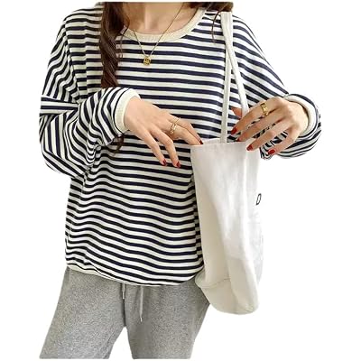 2022New Womens Sweatshirt,Womens Fashion Striped Crewneck Sweatshirt