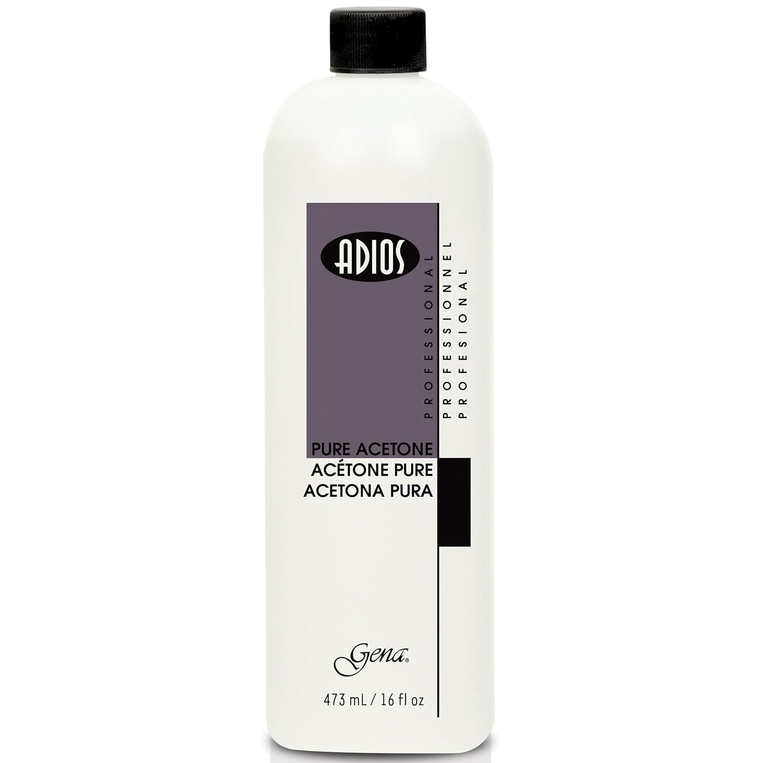 Gena Adios Pure Acetone Nail Polish Remover - Professional Strength for Acrylic, Gel & Dip Powder, Fast & Quick Gel Nail Polish Remover, 16 fl oz