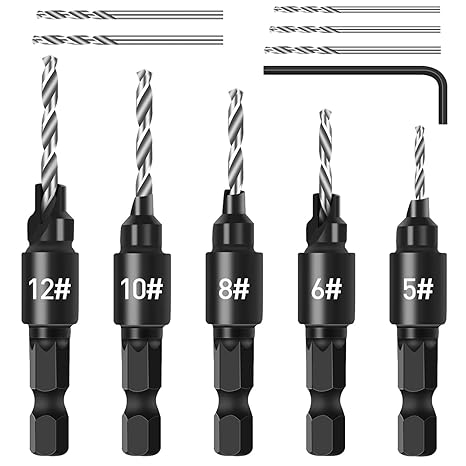 shengbenhao Countersink Drill Bit Set, 11 PCS Counter Sink Drill Bits for Wood, #5, #6, #8, #10, #12, Quick Change 1/4" Hex Shank Adjustable Countersink Set for Woodworking with Storage Box | #5, #6, #8, #10, #12, Quick Change 1/4" Hex Shank Adjustable Countersink Set for Woodworking with Storage Box