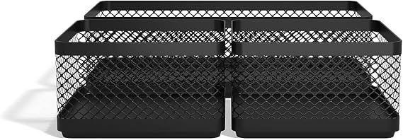 TRU RED Stackable Wire Mesh Desk Organizer, 3-Compartment, Black, 2-Pk