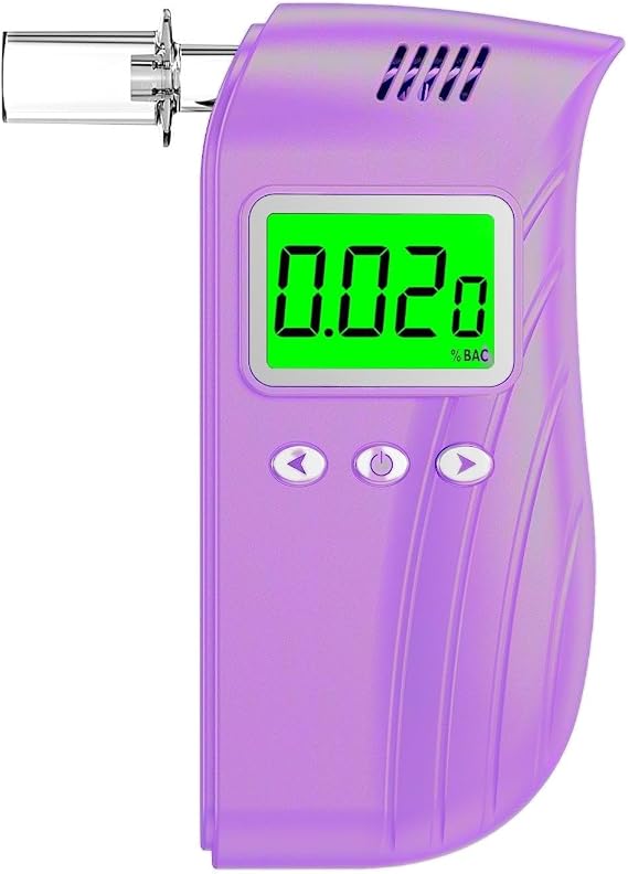 Professional-Grade Accuracy Breathalyzer | Portable Breathalyzers for Alcohol | Alcohol Testers for Personal Use After Drinking | Charging Alcohol Breathalyzer Tester (10 Mouthpieces) (Purple)