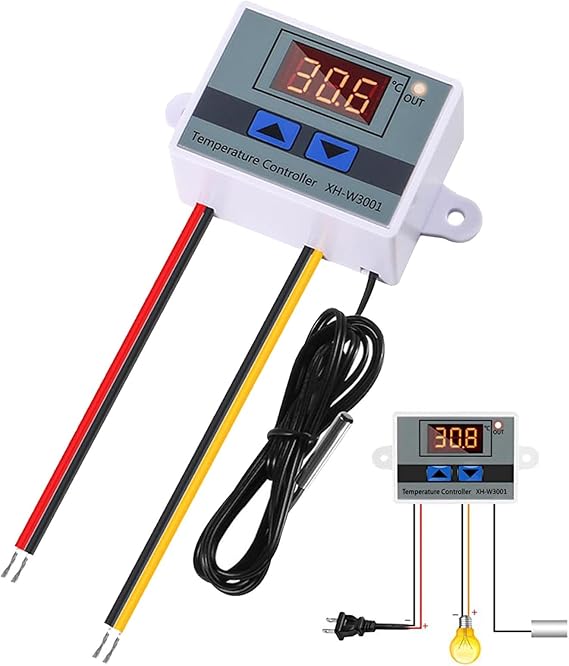 Digital Temperature Controller, 1500W Temperature Controller, Digital LED Temperature Controller Module, Programmable Electronic Thermostat with Waterproof Probe, Range -50 to 110 D