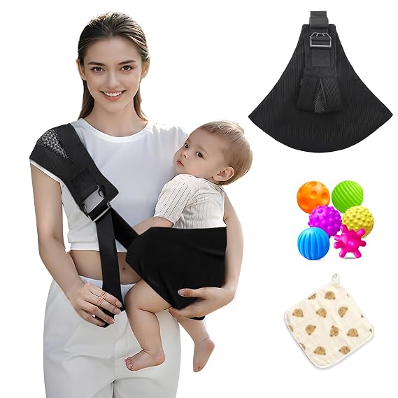 Baby Sling Carrier, Toddler Carrier, Adjustable Portable Ergonomic Support Lightweight Breathable Cotton Single Shoulder Hip Seat Carrier for Walks, Shopping, Park & Family Outings, Washable, Corduroy