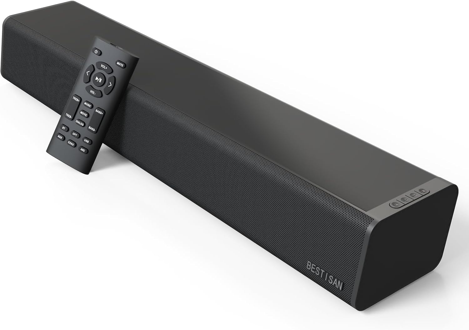BESTISAN Soundbar SQ01 Bluetooth-enabled Speaker 2.0ch Soundbar for TV 40.8 inches long Total 30W Max 50W Output TV Soundbar RemoteAUX CableOptical Digital Cable Included, ARCSUB OUTOpticalAUX