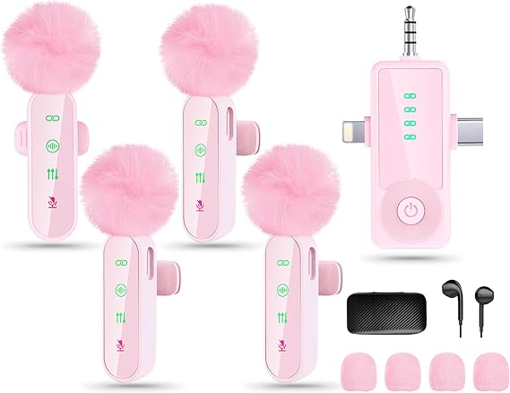 4 Packs Wireless Lavalier Microphone for iPhone Android Camera