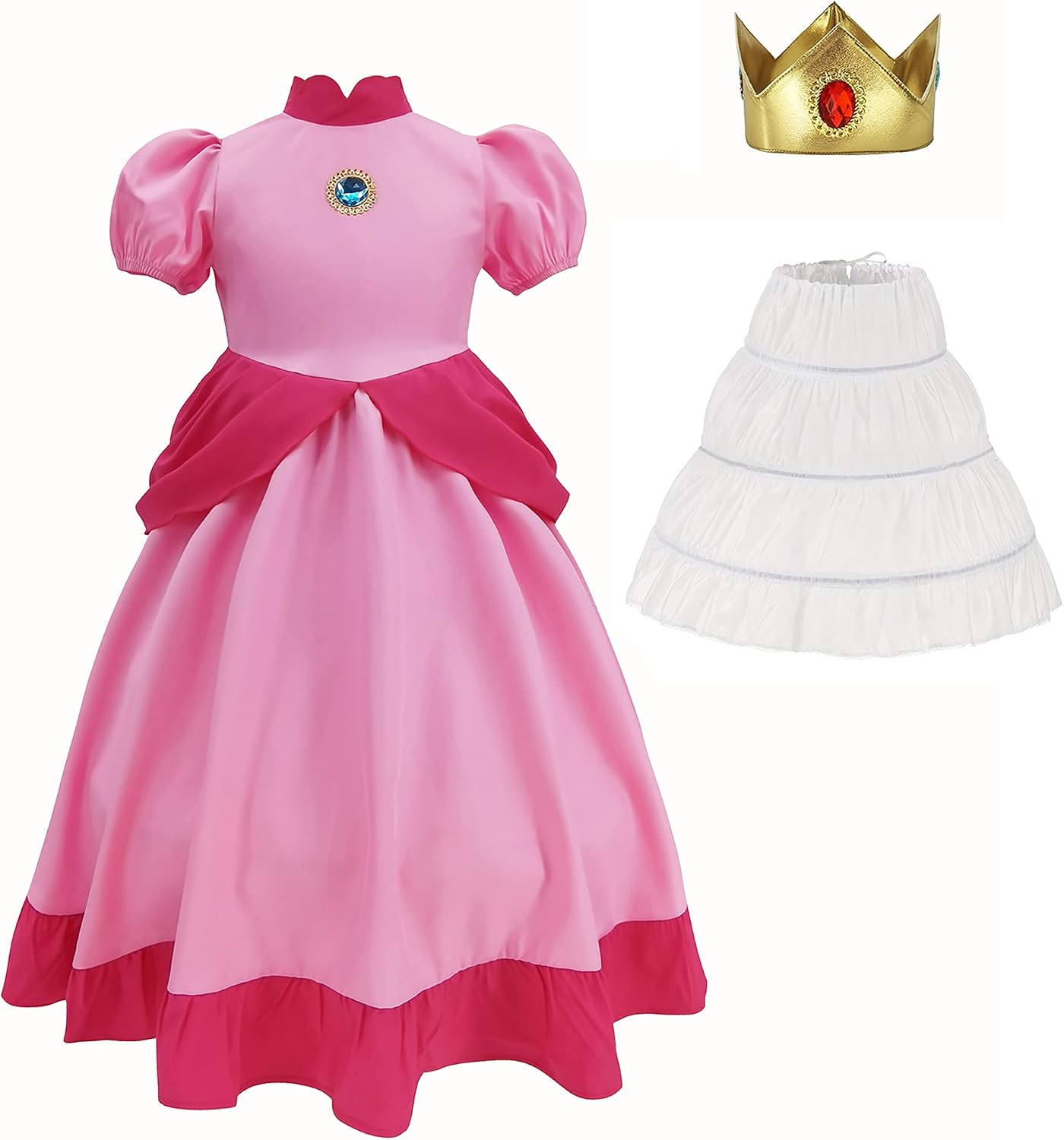 Super Brothers Princess Peach Costume With Crown For Kids Girls Halloween Party Dress Up Girls-100