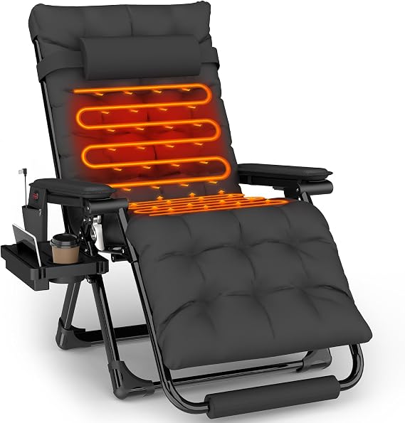 Slendor Heated Oversized Zero Gravity Chairs XL, 29In Lounge Chair, Black