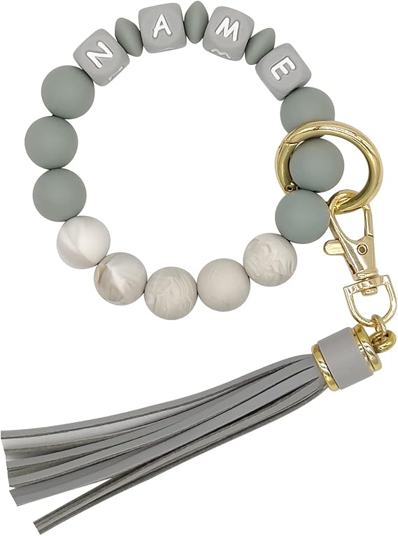 Personalized Bracelet Keychain Elastic Silicone Beaded Key Ring Wrislet Bangle Tassel Portable House Car Keys Ring