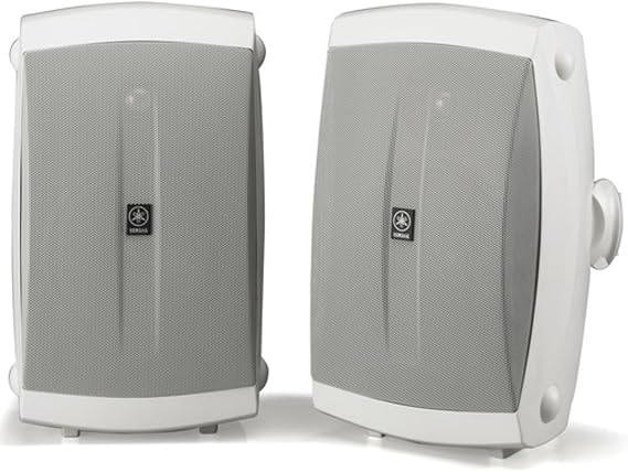 YAMAHA NS-AW350W All-Weather Indoor/Outdoor 2-Way Speakers - White (Pair) | 6.5-inch woofer with 130W output and mounting brackets for patios, bookshelves and surround sound