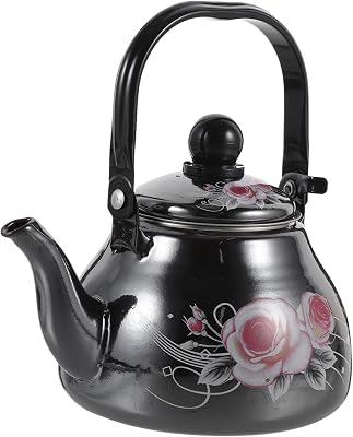 ABOOFAN Vintage Enamel Tea Kettle with Infuser Stovetop Floral Teakettle Heat Resistant Wide Mouth Pot for Boiling Water Coffee Tea Portable Kitchen Decor Gift