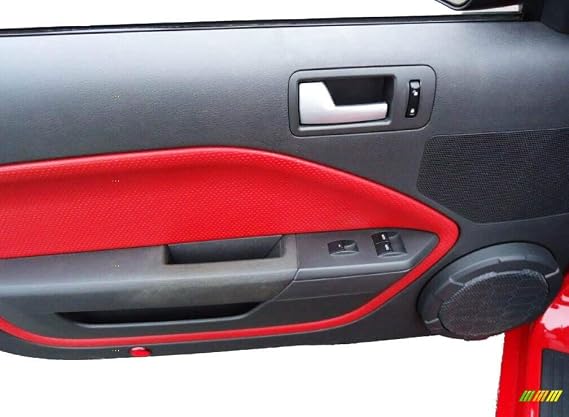 Fits 2005-2009 Ford Mustang Synthetic Red Leather Padded Door Panel Insert Cards (Skin Only)