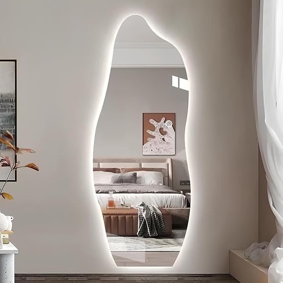 Cloud Wall Mirror Full Length with Lights/Large LED Glass Dressing Mirrors (16x59in)/ Lighted Backlit Bathroom Mirror with Polished Edge, 3 Colors Dimmable & Touch Control