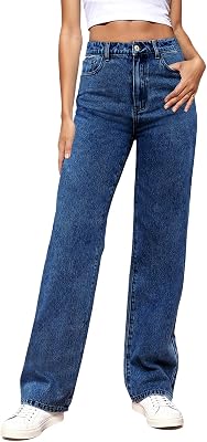 Womens Straight Leg Jeans Tummy Control Trendy High Waisted Stretchy Casual Denim Pants Baggy Trousers