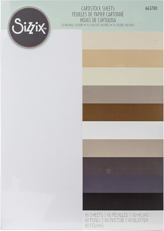 Sizzix Surfacez-Making Essential Cardstock Sheets 60PK (10 Colours Neutrals), Multicolour, 8 1/4" x 11 5/8"