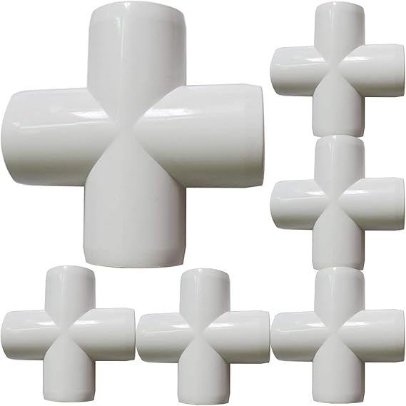 12Pack 3/4Inch Cross PVC Fittings, 4-Way Cross Elbow Pipe Fitting for Building Heavy Duty Furniture, Schedule 40 4 Way Tee, Furniture Socket Fittin for DIY Shelf Garden Greenhouse Connection Tent | 4 Way Cross Elbow Pipe Fitting SCH40 Furniture Grade Cross Corner Elbow Fittings for Greenhouse Frame Tent Connections