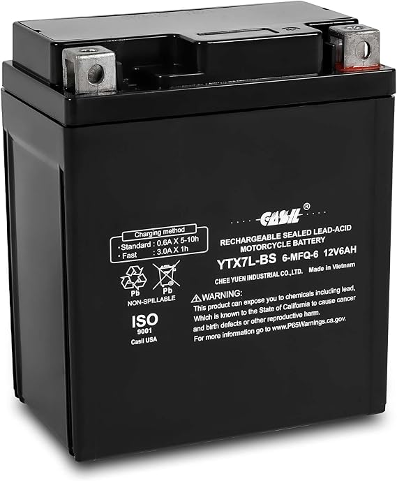 YTX7L-BS Battery 12V 6AH 100 CCA High Performance AGM SLA Power Sport Battery by Casil