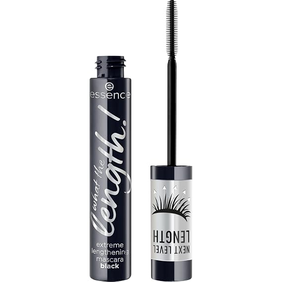 essence What The Length Extreme Lengthening Mascara (01 | Black) | Defines Every Lash, No Clump Fanned-Out Finish, Buildable Smooth Formula, All-Day Wear, Vegan, Cruelty Free, Paraben Free